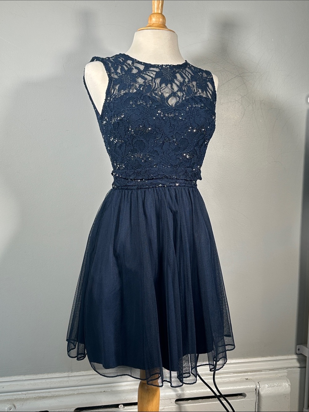 Navy Blue Sequin Short Dress